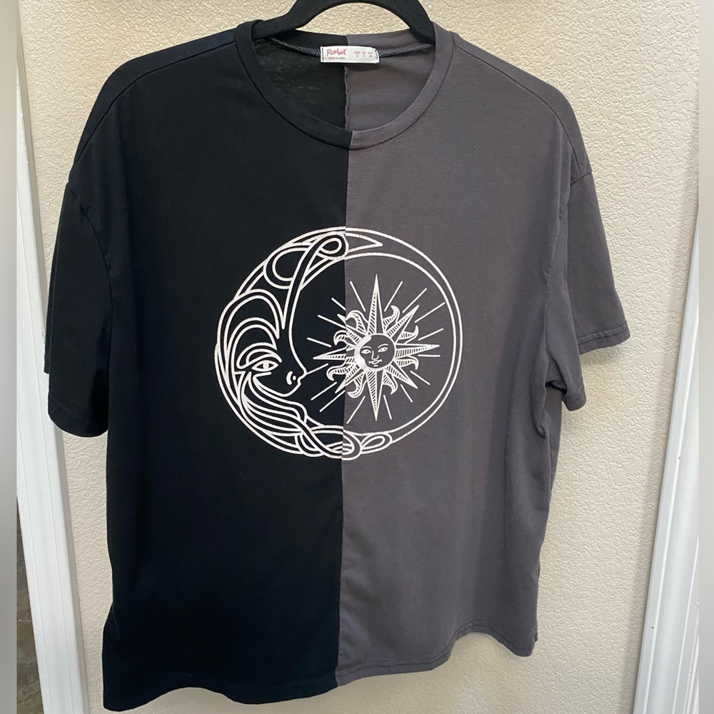 Romwe, Women’s, Juniors, Oversized Tee, Black and Gray, Size S
